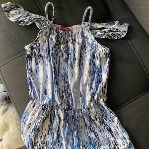 AQUA Brand Girls Shorts Romper Blue Geometric Print with Pockets Size Large